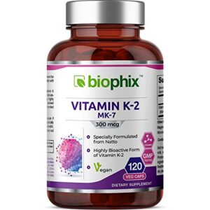 biophix vitamin k2 mk-7 – 300 mcg 120 vcaps – high-potency supports strong bones immune health and d-3