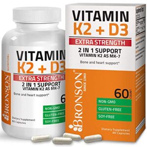 bronson vitamin k2 (mk7) with d3 extra strength supplement bone health non-gmo formula 10,000 iu vitamin d3 & 120 mcg vitamin k2 mk-7 easy to swallow vitamin d & k, 60 capsules