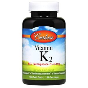 carlson – vitamin k2 mk-7 (menaquinone), 45 mcg, bone support, circulation function & calcium bioavailability, 180 softgels