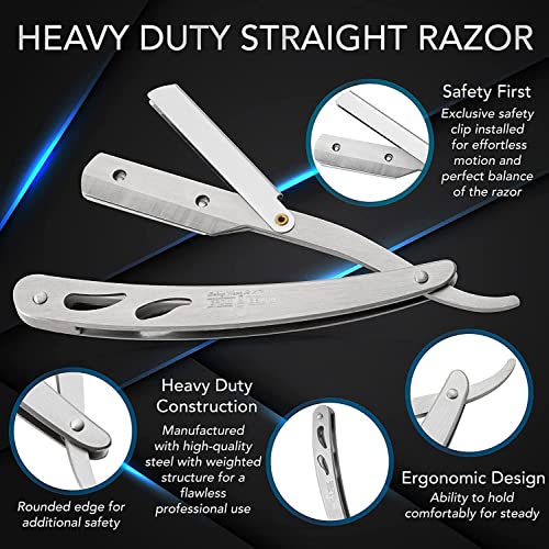 Straight Razor, Complete Straight Razors for Men Kit with 50 Single Blade Razors for Men and Scissors, Barber Supplies, Straight Edge Razor, Professional Barber Razor Blade (Silver)