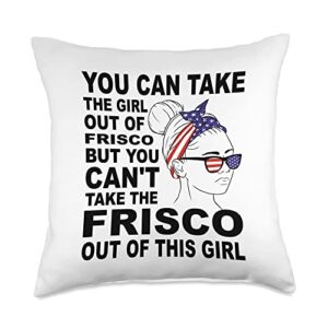 frisco texas home state outfits & designs classic retro proud frisco girl throw pillow, 18×18, multicolor