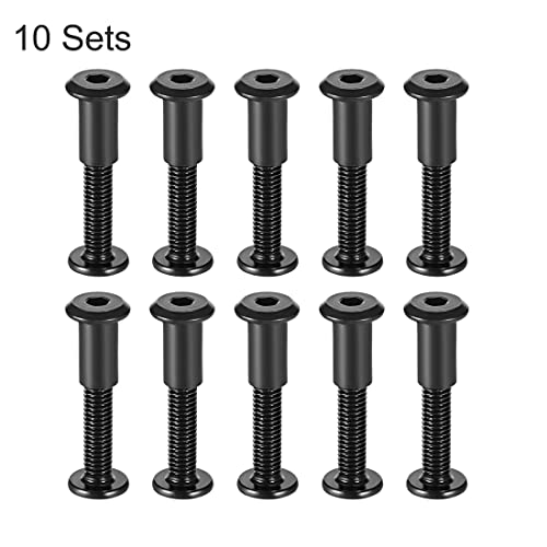 uxcell Screw Post Fit for 5/16"(8mm) Hole Dia, Male M6x40mm Binding Bolts Leather Fastener Carbon Steel Black 10 Sets