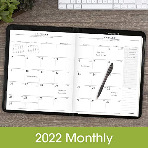 2022 Monthly Padfolio by AT-A-GLANCE, 9" x 11", Large, Executive, Black (7029005)