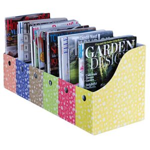 evelots set of 6 magazine file holder-organizer-full 4 inch wide-floral-with label