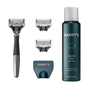 harry’s razors for men – shaving kit for men includes a mens razor handle, 3 razor blade refills, travel blade cover, and 4 oz shave gel