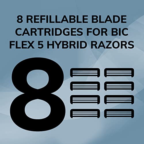 BIC Hybrid Flex 5 Disposable Razor Cartridges for Men, 5 blade razors For Sensitive Skin and a Smooth and Close Shave, Cartridge Only Set with 2 packs of 4 Cartridges each for 8 total cartridges