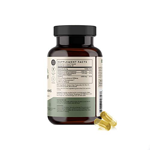 Terra Origin ADK Essential Vitamins - 60 High Potency Liquid Capsules, Vegan, Non-GMO, Gluten Free, Made in The USA.