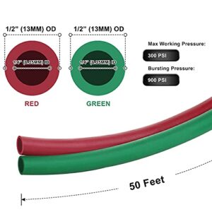 Hromee Oxygen Acetylene Hose 1/4-Inch × 50 Feet with 9/16"-18 B fittings Welding Cutting Torch Twin Hose