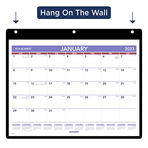 AT-A-GLANCE 2023 Wall & Desk Calendar, 11" x 8", Small, Monthly, Clear Cover Vinyl Holder (SK800)