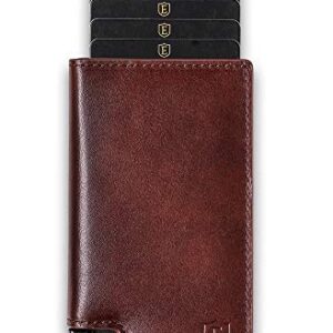 Ekster Parliament Leather Wallet for Men | LWG-Certified Minimalist Wallets with RFID Blocking Layer | Slim & Modern Aluminum Wallet with Push Button for Quick Card Access (Classic Brown)