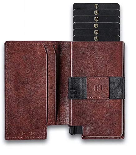 Ekster Parliament Leather Wallet for Men | LWG-Certified Minimalist Wallets with RFID Blocking Layer | Slim & Modern Aluminum Wallet with Push Button for Quick Card Access (Classic Brown)