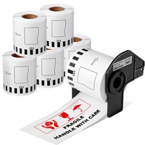 compatible brother dk-2251 continuous length label black/red on white paper tape dk-22251 replacement for brother ql-820nwb ql 810w ql800, 2.4”x 50” , 6 rolls + 1 refillable cartridges