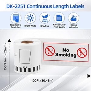 Compatible Brother DK-2251 Continuous Length Label Black/Red on White Paper Tape DK-22251 Replacement for Brother QL-820NWB QL 810W QL800, 2.4”x 50” , 6 Rolls + 1 Refillable Cartridges