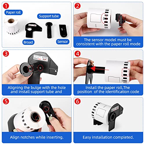 Compatible Brother DK-2251 Continuous Length Label Black/Red on White Paper Tape DK-22251 Replacement for Brother QL-820NWB QL 810W QL800, 2.4”x 50” , 6 Rolls + 1 Refillable Cartridges