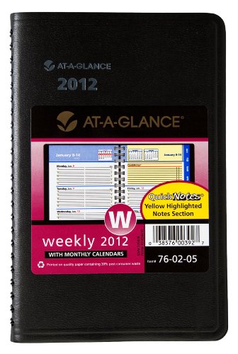 AT-A-GLANCE QuickNotes, Recycled Weekly/Monthly Appointment Book, 5 x 8 Inches, Black, 2012 (76-02-05)