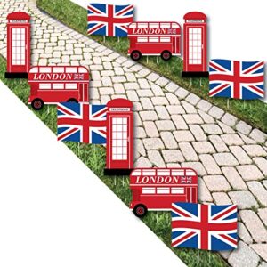 big dot of happiness cheerio, london – union jack flag, double-decker bus and red telephone booth lawn decorations – outdoor british uk party yard decorations – 10 piece