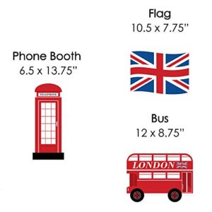 Big Dot of Happiness Cheerio, London - Union Jack Flag, Double-Decker Bus and Red Telephone Booth Lawn Decorations - Outdoor British UK Party Yard Decorations - 10 Piece