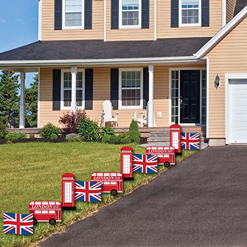 Big Dot of Happiness Cheerio, London - Union Jack Flag, Double-Decker Bus and Red Telephone Booth Lawn Decorations - Outdoor British UK Party Yard Decorations - 10 Piece