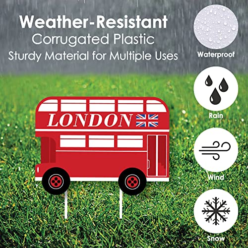 Big Dot of Happiness Cheerio, London - Union Jack Flag, Double-Decker Bus and Red Telephone Booth Lawn Decorations - Outdoor British UK Party Yard Decorations - 10 Piece