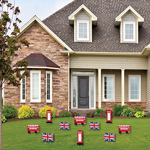 Big Dot of Happiness Cheerio, London - Union Jack Flag, Double-Decker Bus and Red Telephone Booth Lawn Decorations - Outdoor British UK Party Yard Decorations - 10 Piece