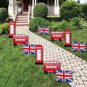 Big Dot of Happiness Cheerio, London - Union Jack Flag, Double-Decker Bus and Red Telephone Booth Lawn Decorations - Outdoor British UK Party Yard Decorations - 10 Piece