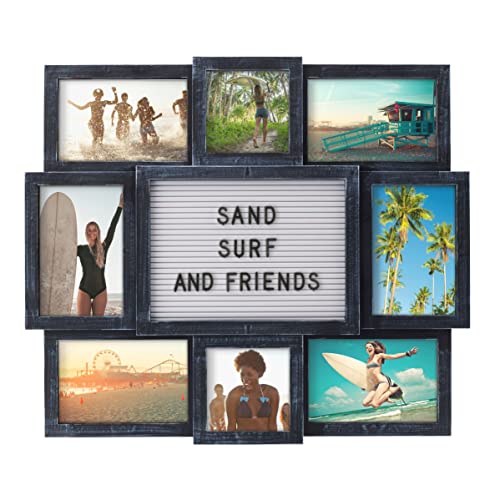 Melannco Customizable Letterboard 8-Opening Photo Collage, 19 x 17 inch,Distressed Black