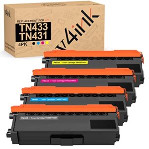 v4ink compatible tn-433 tn-431 toner cartridge replacement for brother tn433 tn431 tn433bk to use with mfc-l8900cdw mfc-l8610cdw hl-l8260cdw hl-l8360cdw hl-l8360cdwt hl-l9310cdw (color set)