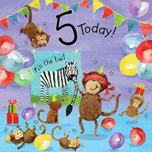 twizler 5th birthday card monkey – age 5 birthday card – girls birthday card age 5 – boys birthday card age 5 –5th birthday card girl –5th birthday card boy -card age 5 -happy birthday card 5 year old