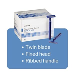 McKesson Disposable Razors, Shaving Razor, Twin Blade, Stainless Steel Blade, Blue, 50 Count, 1 Pack