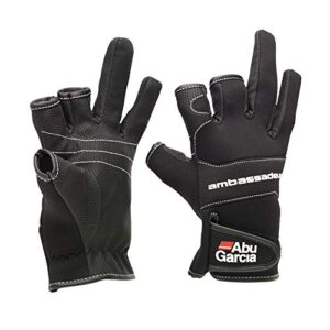 abu garcia fishing gloves 3 half-finger breathable anti-slip glove neoprene (large)