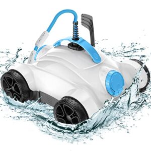 Rock&Rocker Automatic Robotic Pool Cleaner with Powerful Cleaning, with Dual Drive Motors, IPX8 Waterproof, and 33FT Floated Cord - Ideal for Home Pool Cleaning, White (RR1008)
