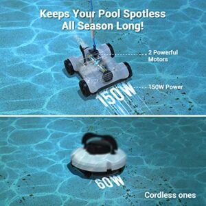 Rock&Rocker Automatic Robotic Pool Cleaner with Powerful Cleaning, with Dual Drive Motors, IPX8 Waterproof, and 33FT Floated Cord - Ideal for Home Pool Cleaning, White (RR1008)