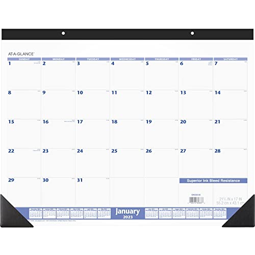 AT-A-GLANCE 2023 RY Monthly Desk Pad Calendar, Blue/Gray, Large, 21 3/4" x 17"