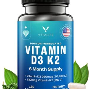 Vitamin D3 K2 - Vitamin K2, Vitamin D K2 D3 Vitamin Supplement, K2 Vitamin, Vitamin D with K2, Vitamin D3 with K2, Vitamin D3 and K2, Vitamin K2 D3 - Vitamin D3 + K2 (1 pack, 6-month supply, 10400 IU)
