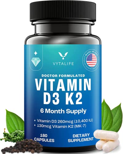 Vitamin D3 K2 - Vitamin K2, Vitamin D K2 D3 Vitamin Supplement, K2 Vitamin, Vitamin D with K2, Vitamin D3 with K2, Vitamin D3 and K2, Vitamin K2 D3 - Vitamin D3 + K2 (1 pack, 6-month supply, 10400 IU)