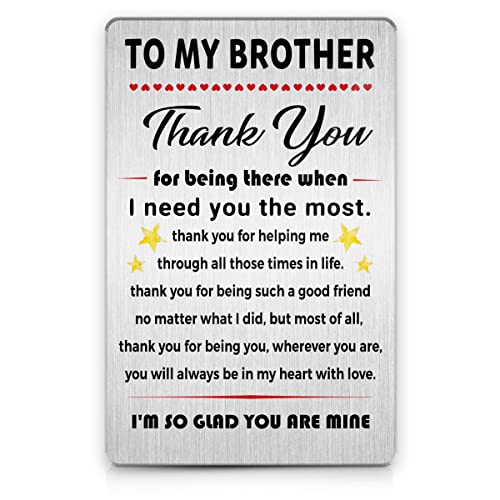 Meaningful Brother Wallet Insert Card, to My Brother Thank You Colorful Metal Wallet Card Love Note Message Gift for Birthday Graduation