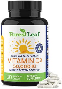 forestleaf – vitamin d3 50,000 iu weekly supplement – 120 vegetable vitamin d capsules for bones, teeth, and immune support – easy swallow pure vitamin d3 50000 iu- non gmo pills