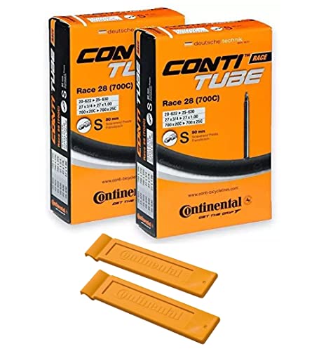 Continental Race 28" 700x20-25c Inner Tubes - 80mm Long Presta Valve (Pack of 2 Tubes w/ 2 Conti Tire Levers)