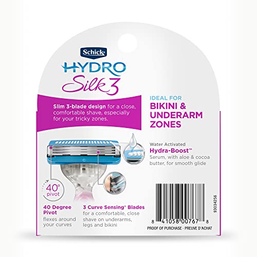 Schick Hydro Silk 3 Razor Blades Refills for Women, 4 Count