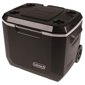 Coleman Rolling Cooler | 50 Quart Xtreme 5 Day Cooler with Wheels | Wheeled Hard Cooler Keeps Ice Up to 5 Days, Black