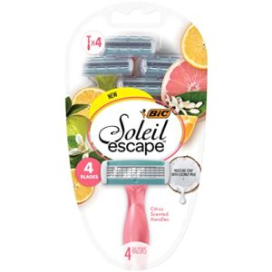 bic soleil escape women’s disposable razors with 4 blades for a sensorial experience and comfortable shave, pack of citrus scented handle shaving razors for women, 4 count