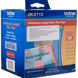 Brother Genuine DK-2113 Continuous Length Black on Clear Film Tape for Brother QL Label Printers, 2.4" x 50' (62mm x 15.2M), 1 Roll per Box, DK2113