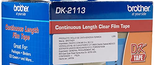 Brother Genuine DK-2113 Continuous Length Black on Clear Film Tape for Brother QL Label Printers, 2.4" x 50' (62mm x 15.2M), 1 Roll per Box, DK2113