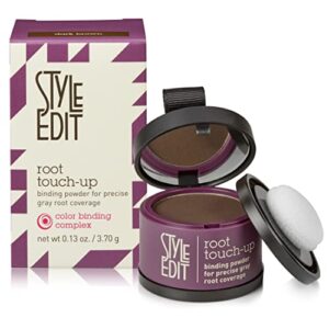 root touch up powder for dark brown hair by style edit | cover up hair color for grays and roots coverage | root concealer for dark brown hair | mineral infused binding hairline powder | 0.13 oz. tub