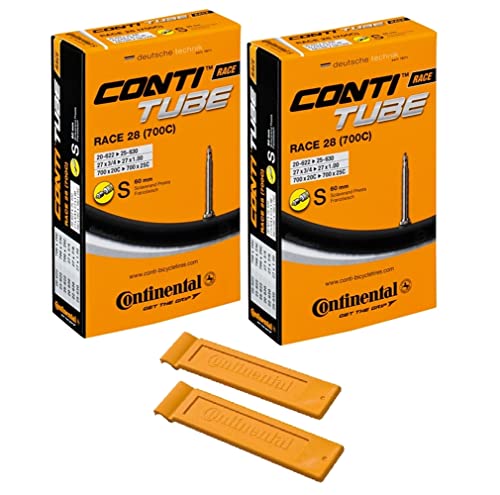 Continental Race 28" 700x20-25c Inner Tubes - 60mm Presta Valve (Pack of 2 Tubes w/Conti Tire Levers)