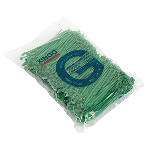 XINGO 1000 PCS 4 inch Cable Zip Ties, 18lb Strength, Small Tie Wraps Self-Locking Nylon Zip Ties for Indoor and Outdoor Use (Green)