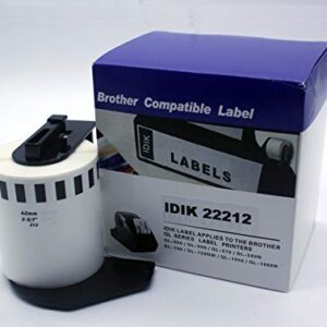 IDIK DK-22212 Generic Label Black on White Film Tape Compatible for Brother QL Printer, 2.4" x 50' (62mm x 15.2M) Include Plastic Holder