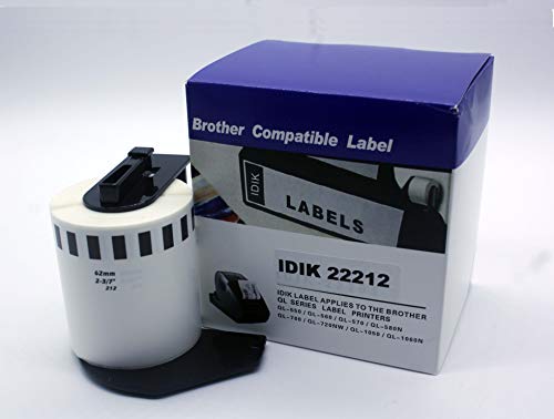 IDIK DK-22212 Generic Label Black on White Film Tape Compatible for Brother QL Printer, 2.4" x 50' (62mm x 15.2M) Include Plastic Holder