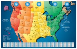 imageability north america laminated gloss time zone area code map with reverse lookup, large wall size 24 by 36 inches