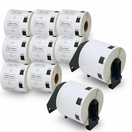 BETCKEY - Compatible Barcode Labels Replacement for Brother DK-1209 (2.4" x 1.1"), Use with Brother QL Label Printers [10 Rolls + 2 Reusable Cartridges]